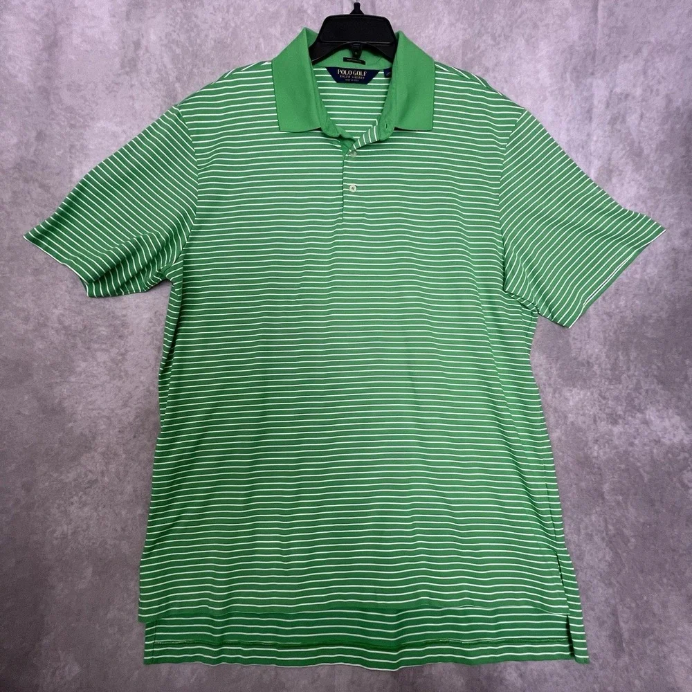 Polo Golf Ralph Lauren Men's Performance Golf Shirt XL Green w/White Stripe